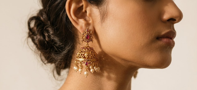 Jhumka earring craftsmanship close-up